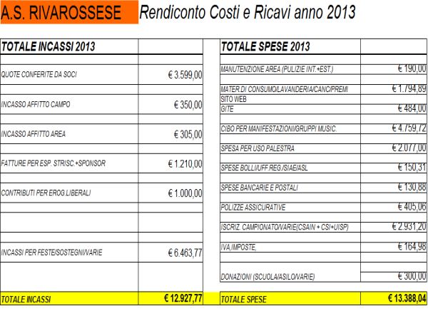 Rendiconto economico anno 2013